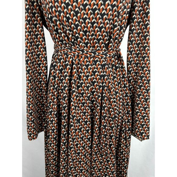 1970s Diane Von Furstenberg Womens 16 Geometric Pattern Long Sleeve Dress Italy - Picture 10 of 15